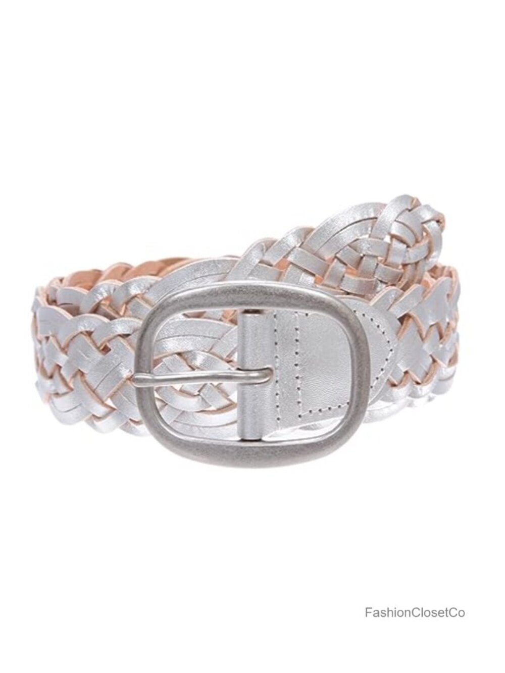 Hand Braided Leather Belt Oval Buckle 1.5 Inch Women Waist Accessory